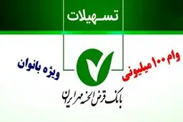 وام ۱۰۰ میلیونی بانک مهر ایران با کارمزد کم
