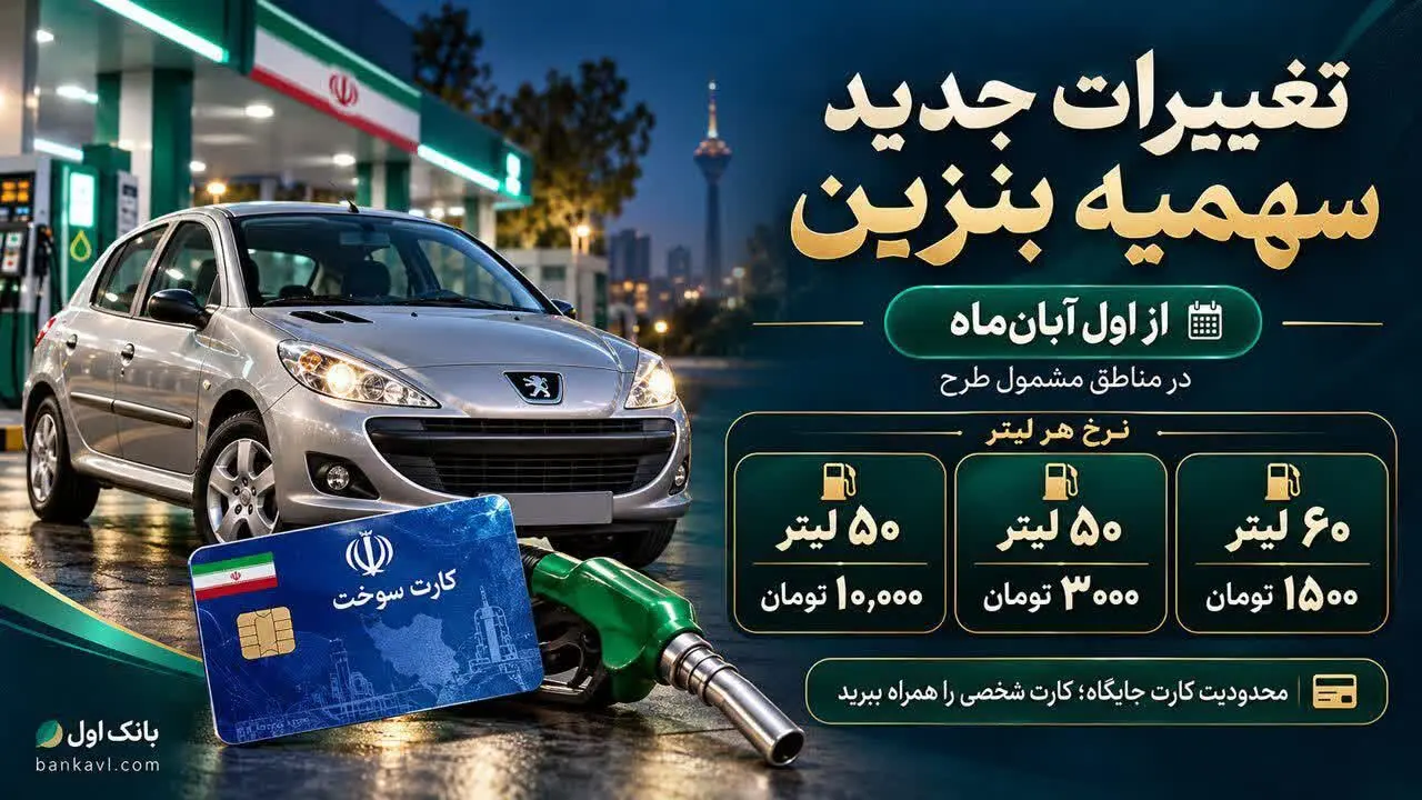 سهمیه جدید کارت های سوخت بنزین ، ۶۰لیتر ۱۵۰۰ تومانی ، ۵۰لیتر ۳۰۰۰تومانی و ۵۰لیتر ۱۰,۰۰۰ تومانی