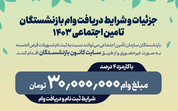 وام بازنشستگان تأمین اجتماعی ویژه دهه فجر+ شرایط دریافت 
