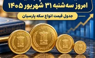 قیمت سکه پارسیان امروز سه‌شنبه ۳۱ شهریور ۱۴۰۵ + جدول قیمت‌ها