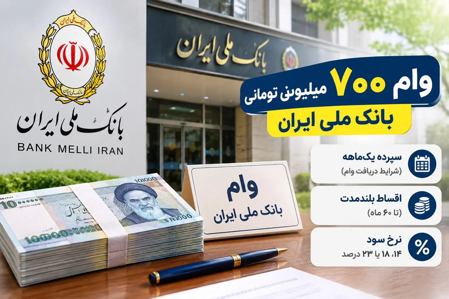 شرایط دریافت وام ۷۰۰ میلیونی بانک ملی در مهر ۱۴۰۵؛ سپرده یک‌ماهه و اقساط ۶۰ ماهه