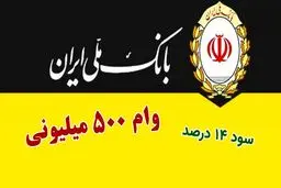  وام بدون ضامن ۵۰۰ میلیون تومانی با سود ۱۴ درصد بانک ملی 