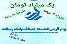 وام یک میلیارد تومانی بانک رسالت ، کارمزد ۴ درصد و اقساط ۶۰ ماهه 