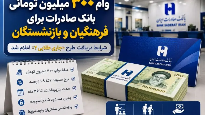  وام ۳۰۰ میلیون تومانی بانک صادرات برای فرهنگیان و بازنشستگان + شرایط دریافت طرح «جاری طلایی ۲» 
